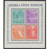 Švýcarsko 1934, Mi. Bl. 1 (271-4), x aršík NABA, malá stopa po nálepce