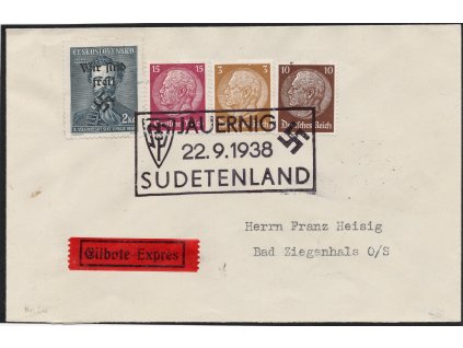 4029 sudetenland 1938 sonderstempel jauernig javornik