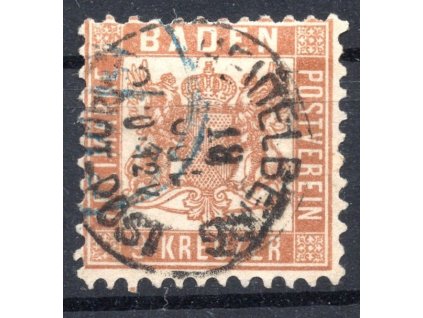 BADEN č.20– 9 Kreuzer 1862 (Modré razítko)