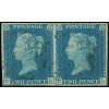Great Britain 1840 2d blue, plate 2, vodorovný pár.
