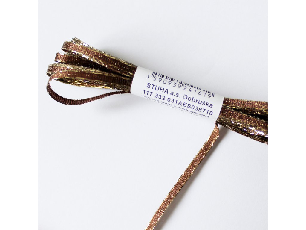 Stuha s lurexem  3mm hnědá tmavá 10m