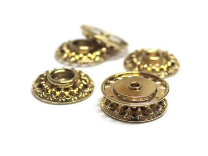 Ozdobná kovová patentka 28mm 954114 zlatá - přišívací knoflík stiskací