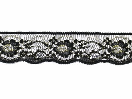 Krajka pevná 37mm černá se zlatou, polyamid - metráž