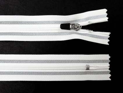 Spirálový zip no.3 nerozepínací  30cm bílý s reflexním proužkem