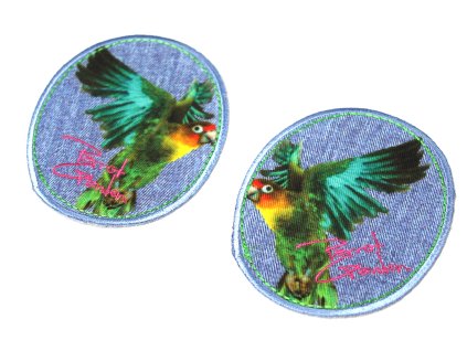 Nažehlovací záplata jeans - papoušek