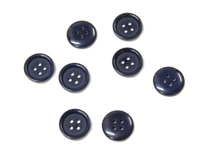 Knoflík čtyřdírkový lesklý 09676 15mm modrý vel. 24"