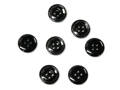 Knoflík 00262 15mm čtyřdírkový lesklý černý vel. 24"