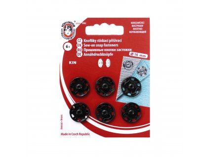 Kovová patentka 16mm černá 6ks vel. 6