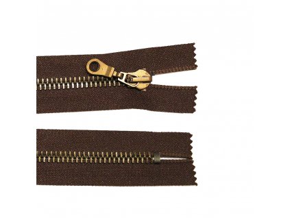 Kovový zip no.8 nerozepínací  18cm tmavě hnědý (staromosazné zoubky) silný zip