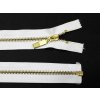 Kovový zip no.5 rozepínací  75cm bílý (zlaté zoubky, ozdobný přívěsek)
