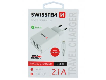 Swissten síťový adaptér Smart IC 2x USB 2,1A POWER + datový kabel USB/LIGHTNING 1,2m bílý
