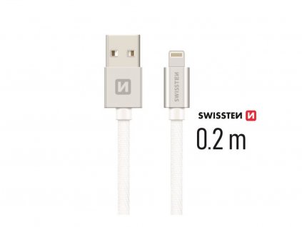 Swissten datový kabel Textile USB/Lightning 0.2m stříbrný