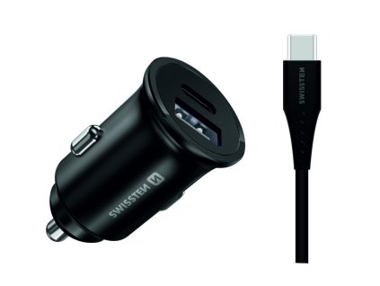 Swissten CL kovový adaptér do auta 25W (Samsung)+kabel USB-C/USB-C černý