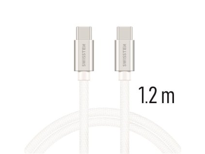 Swissten datový kabel textilní USB-C/USB-C 1.2m, stříbrný