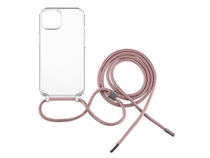 FIXED kryt Pure Neck s růžovou šňůrkou na krk pro iPhone 14 Pro Čiré