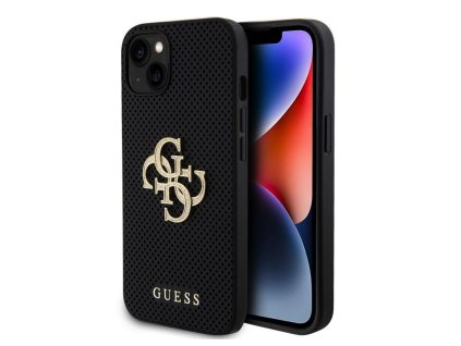 Guess PU Perforated 4G Glitter Metal Logo Zadní Kryt pro iPhone 15 Black