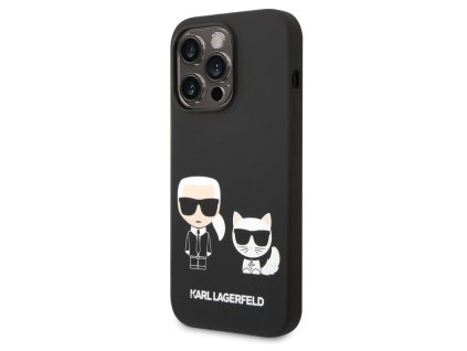 Karl Lagerfeld Liquid Silicone Karl and Choupette Heads Zadní Kryt pro iPhone 14 Pro Black