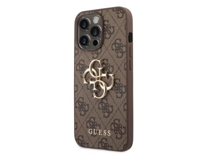 Guess PU 4G Metal Logo Zadní Kryt pro iPhone 14 Pro Brown