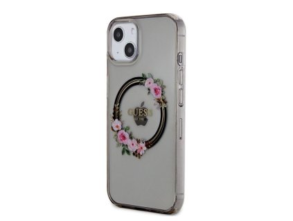 Guess PC/TPU Flowers Ring Glossy Logo MagSafe Zadní Kryt pro iPhone 13 Black