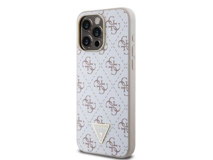 Guess PU Leather 4G Triangle Metal Logo Zadní Kryt pro iPhone 15 Pro Max White