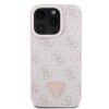 Guess PU 4G Strass Triangle Metal Logo Zadní Kryt pro iPhone 16 Pro Pink