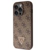 Guess PU 4G Strass Triangle Metal Logo Zadní Kryt pro iPhone 15 Pro Brown