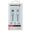 Swissten datový kabel textilní USB-C/USB-C 1.2m, stříbrný