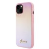 Guess PU Leather Iridescent Metal Script Zadní Kryt pro iPhone 15 Pink