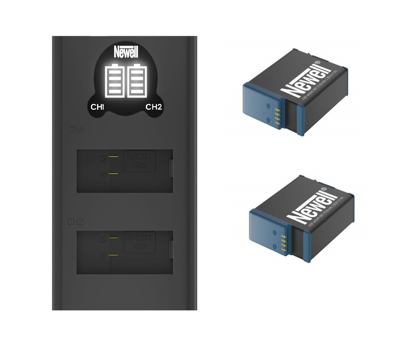 Dvojkanálová nabíjačka Newell DL-USB-C a dve batérie AHDBT-901 pre GoPro 9 a 10