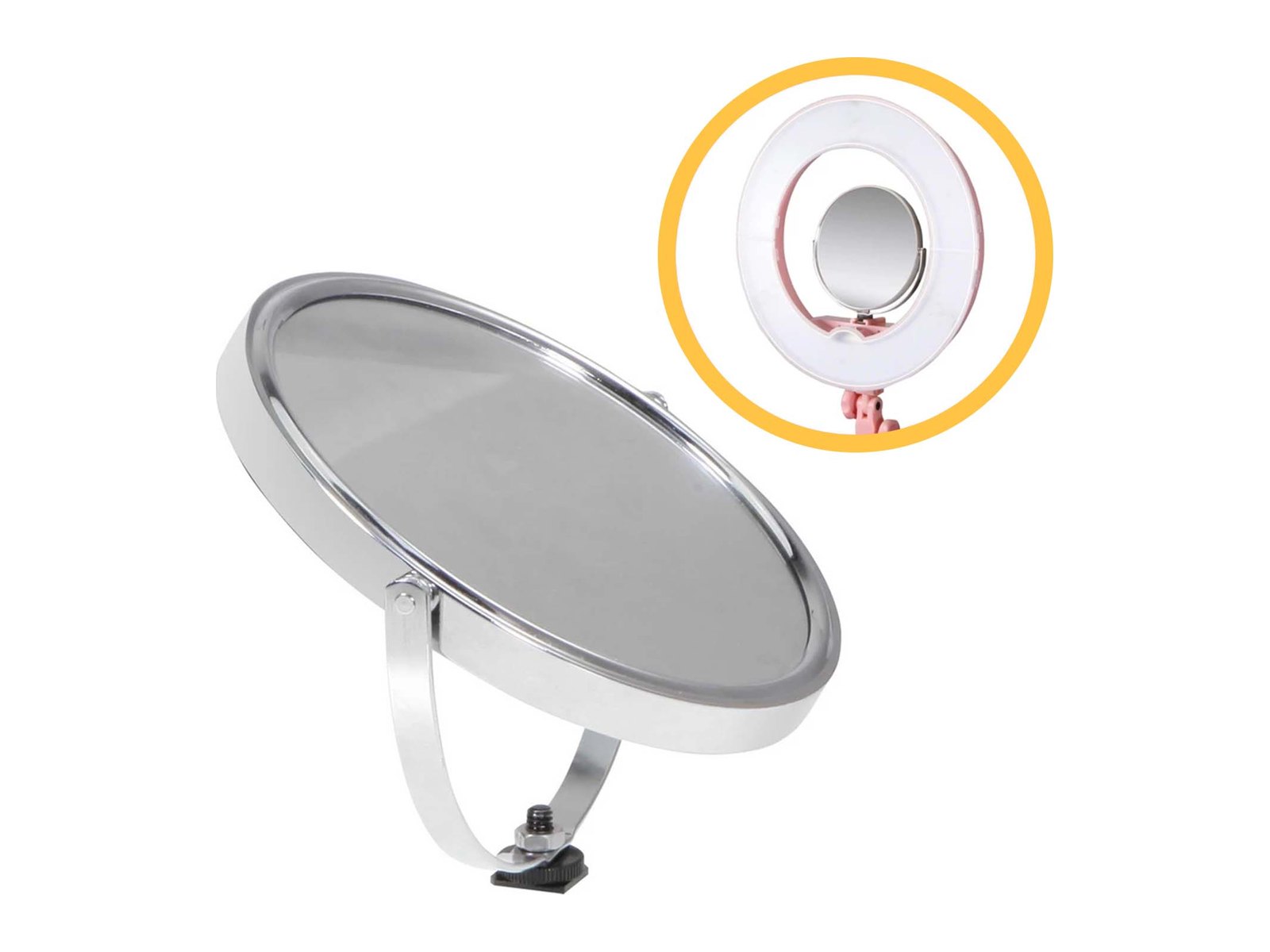 Kosmetikspiegel mit Adapter und Beispiel im Ringlicht