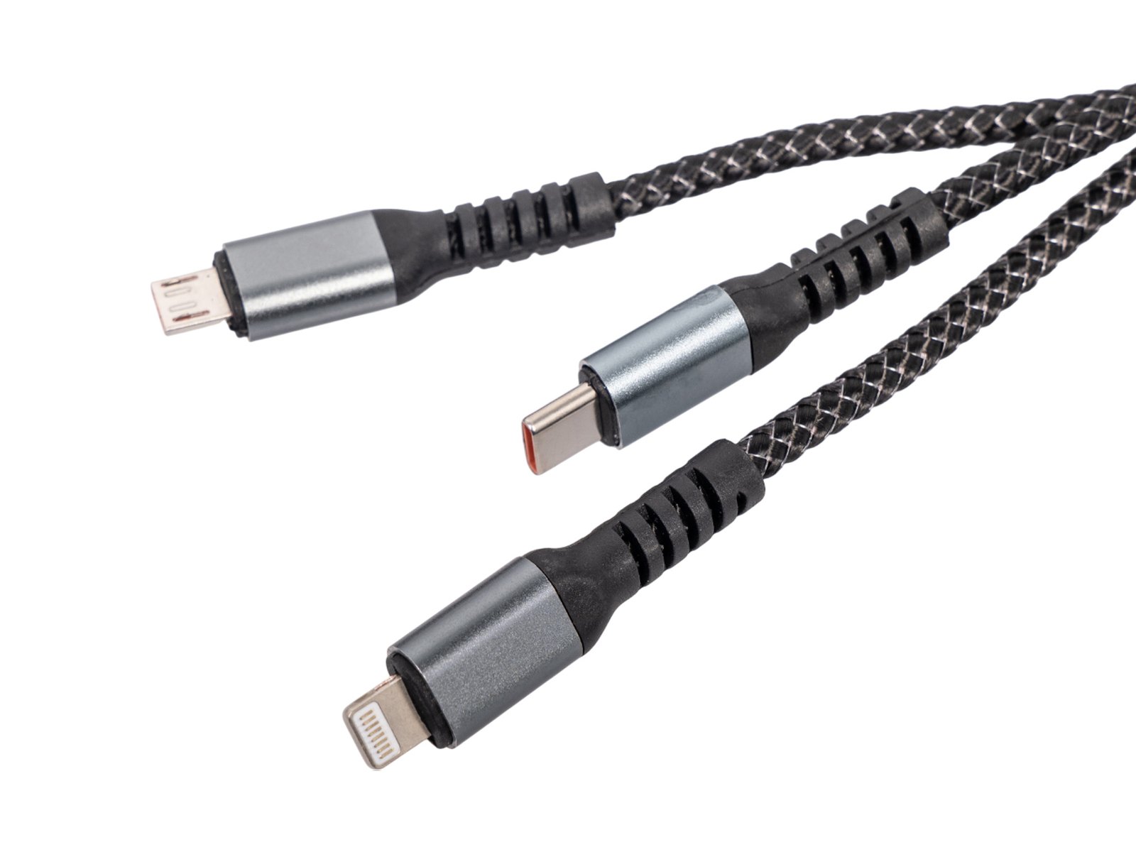 3v1 Multifunkční USB kabel 100W 2m pro rychlé nabíjení (USB-C, Lightning, Micro USB) – fotografie 4