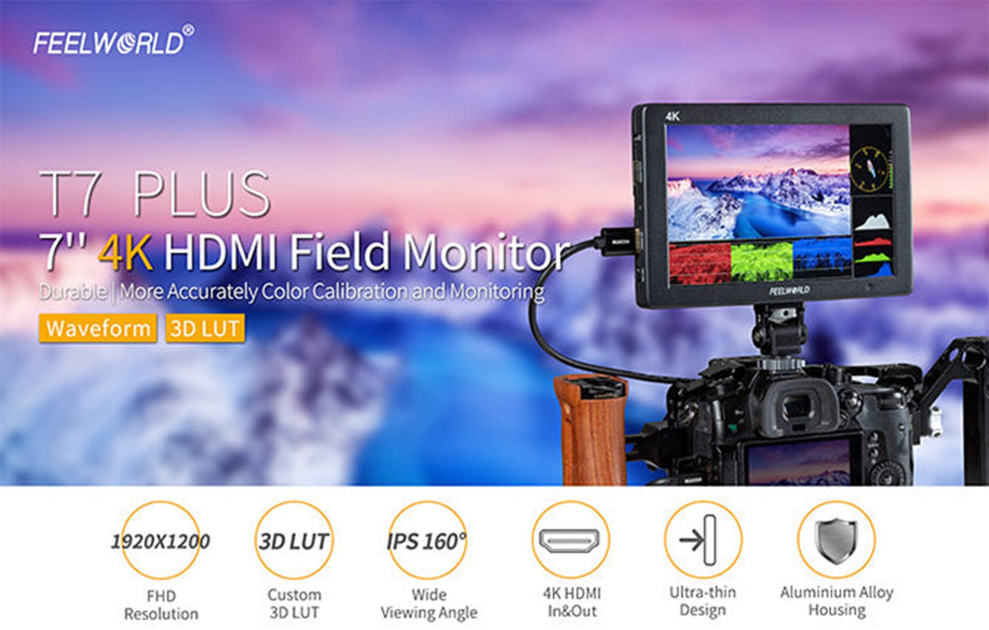 Feelworld T7 PLUS na kameře s rukojetí
