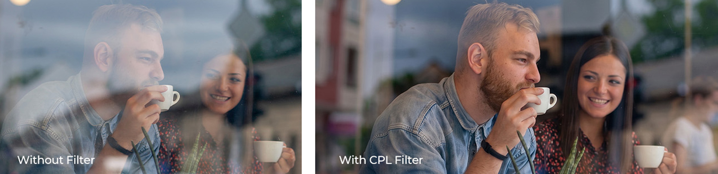 Porovnání záběru přes sklo bez filtru a s CPL filtrem s potlačenými odlesky
