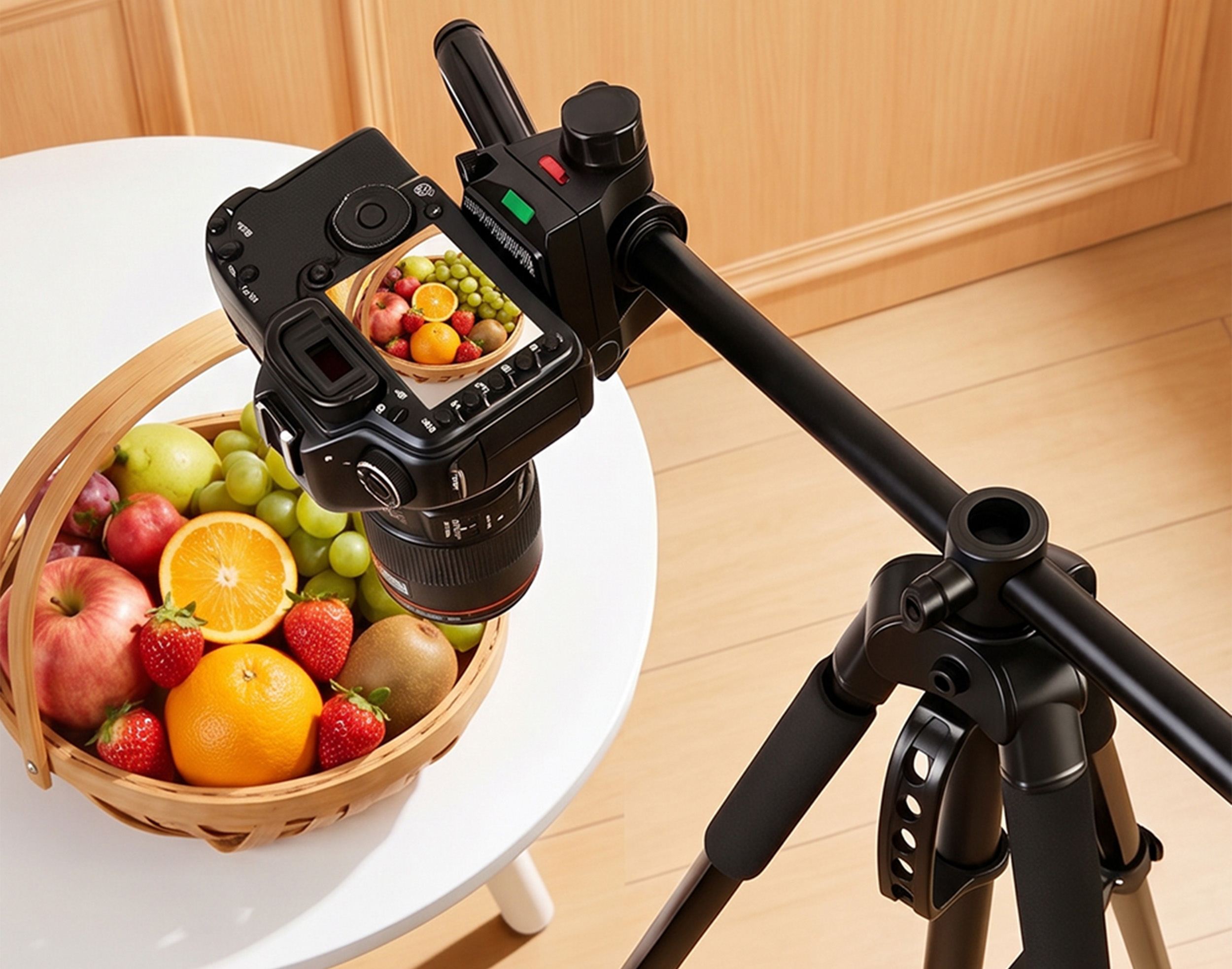 Fotografování jídla přímo shora s horizontálním ramenem stativu K&F Concept S254A1