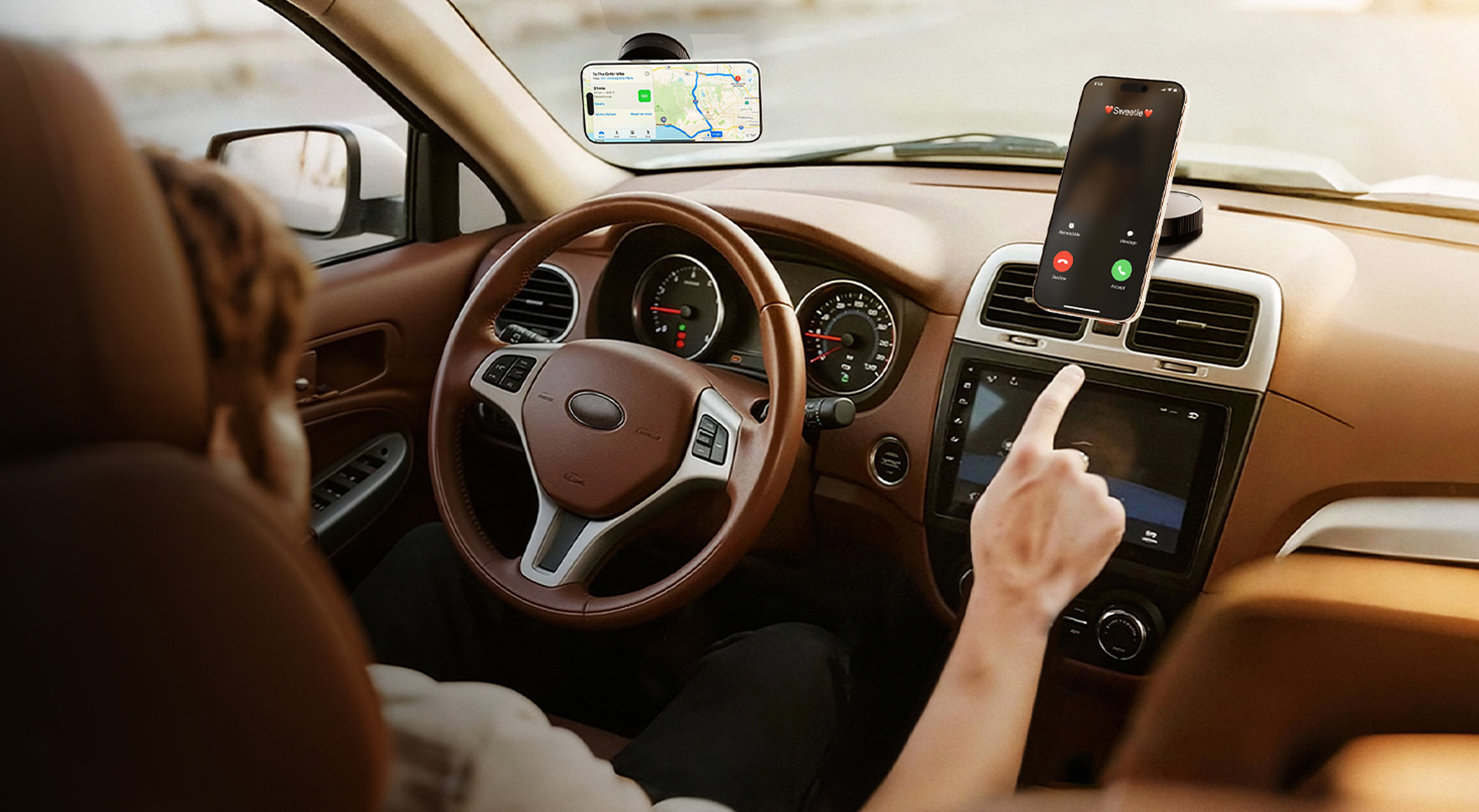 Magnetický držák K&F Concept s vakuovou přísavkou při použití v automobilu
