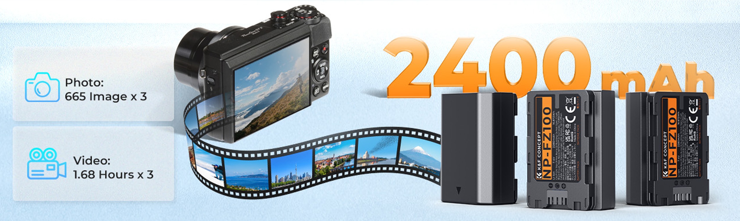 K&F Concept sada tří baterií Sony NP-FZ100 s nabíjecím pouzdrem