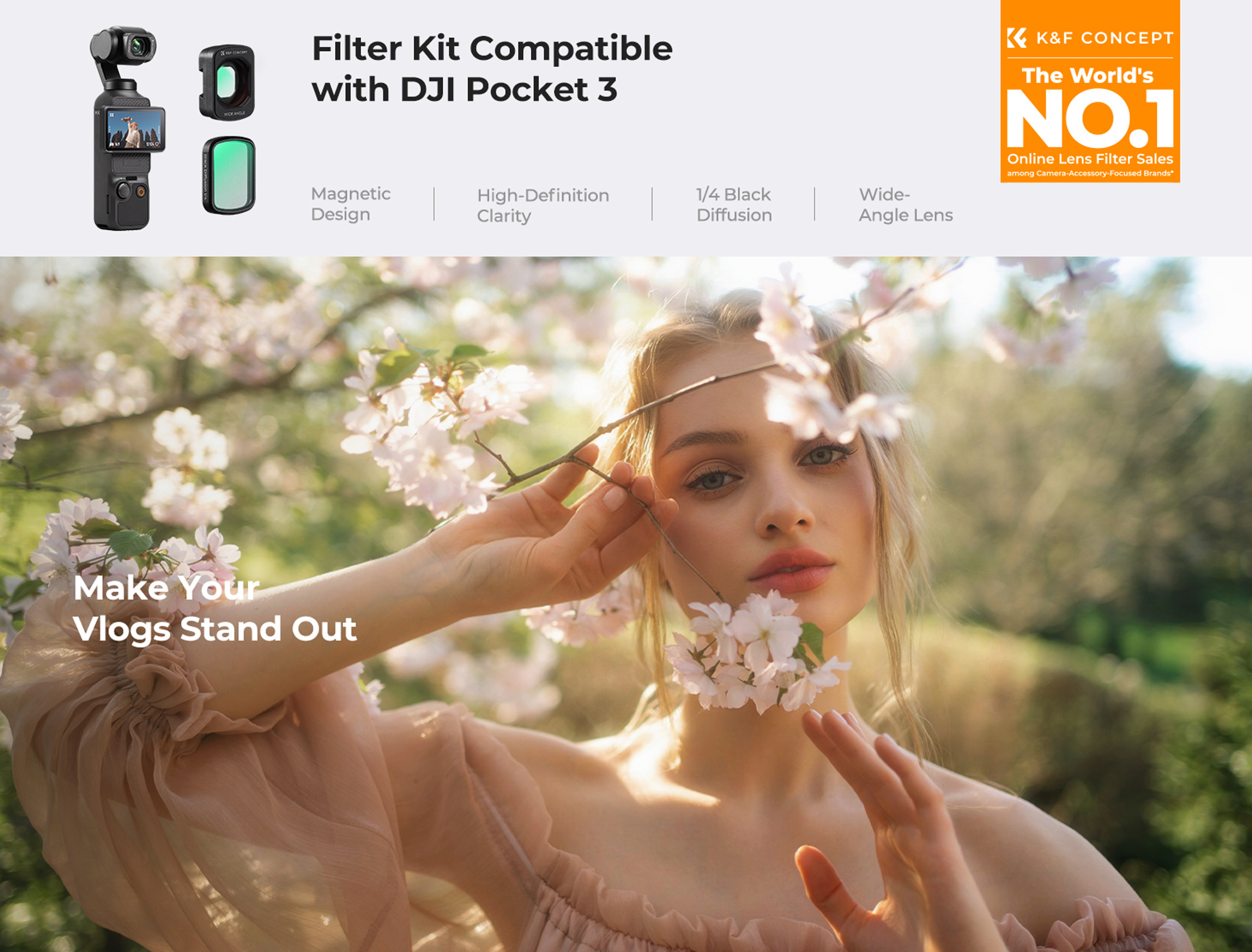 K&F Concept širokoúhlý objektiv a Black Diffusion filtr pro DJI Osmo Pocket 4 a Pocket 3