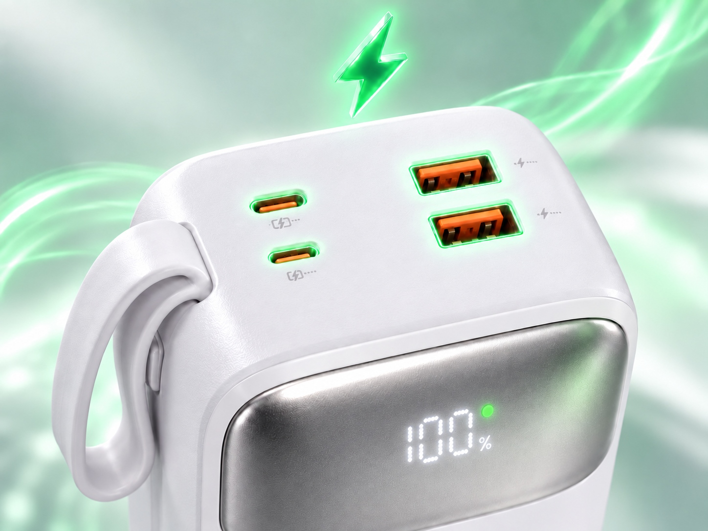 Az LDNIO PQ50 powerbank töltőportjai és kijelzője közelről