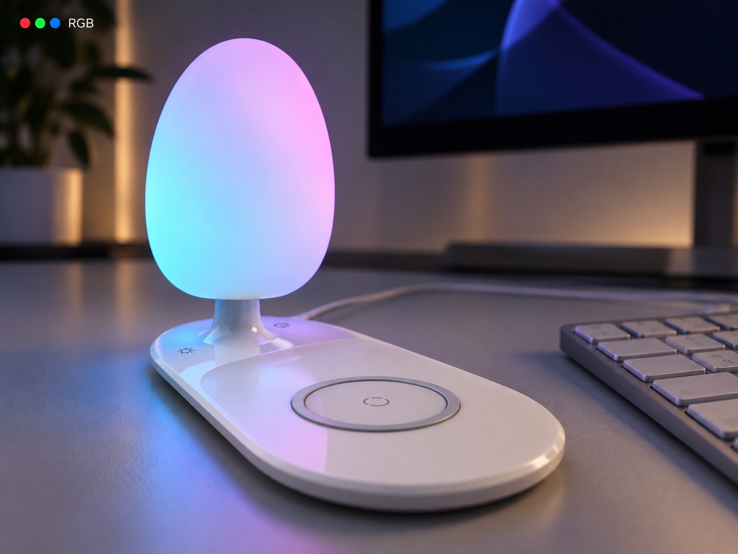 Barevné RGB osvětlení lampy LDNIO Y3 na pracovním stole