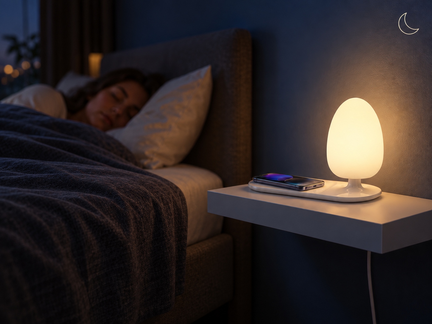 Noční lampa LDNIO Y3 s příjemným osvětlením a bezdrátovým nabíjením telefonu na nočním stolku
