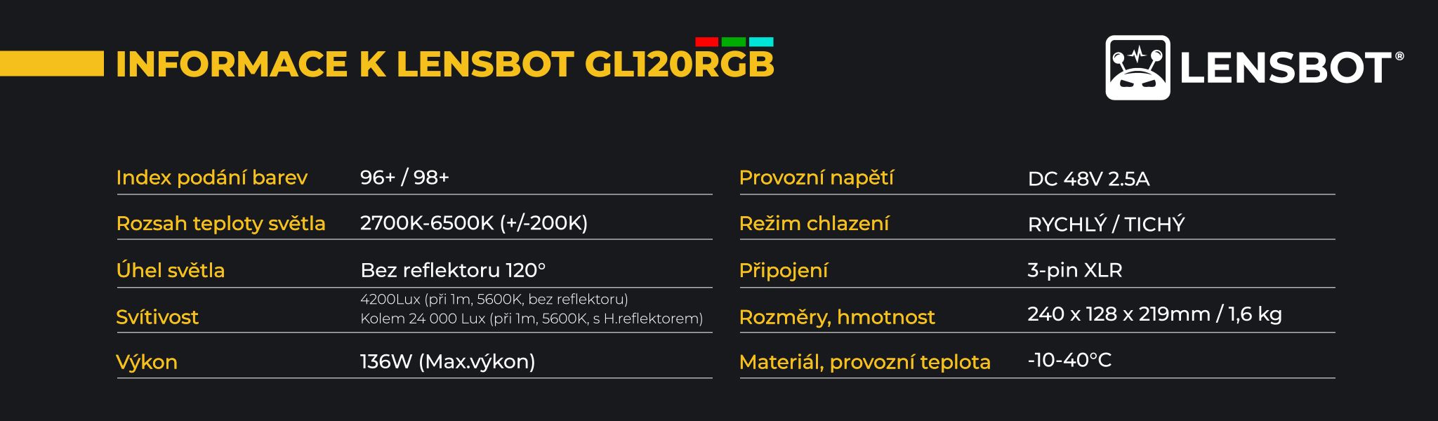 lensbot-gl120-rgb-specifikace-cob-led