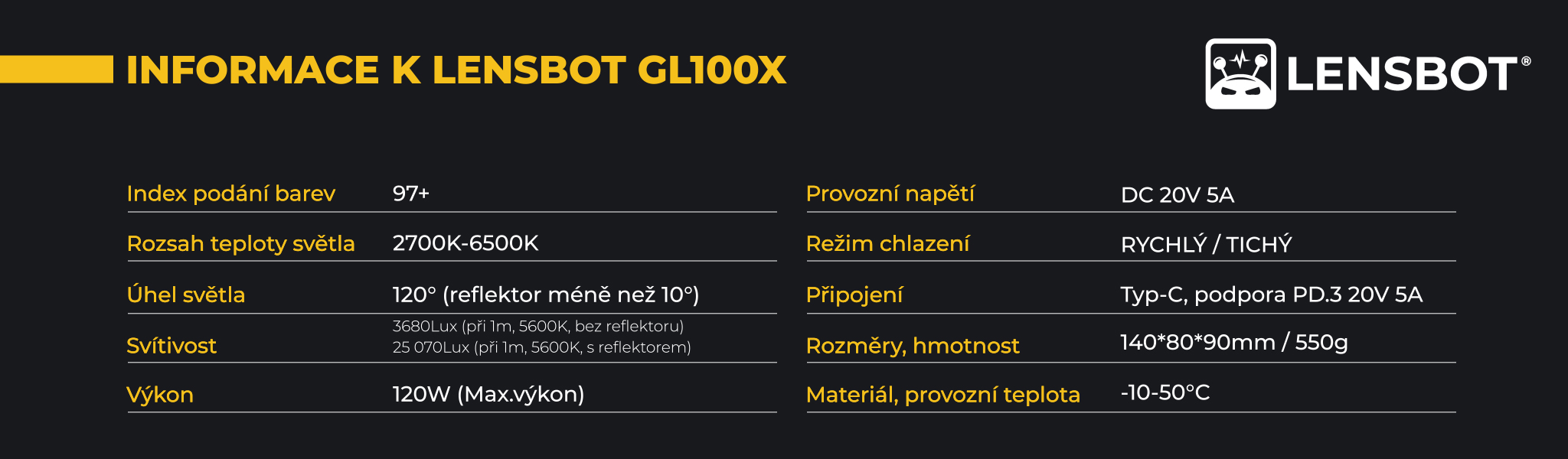 lensbot-gl100x-specifikace