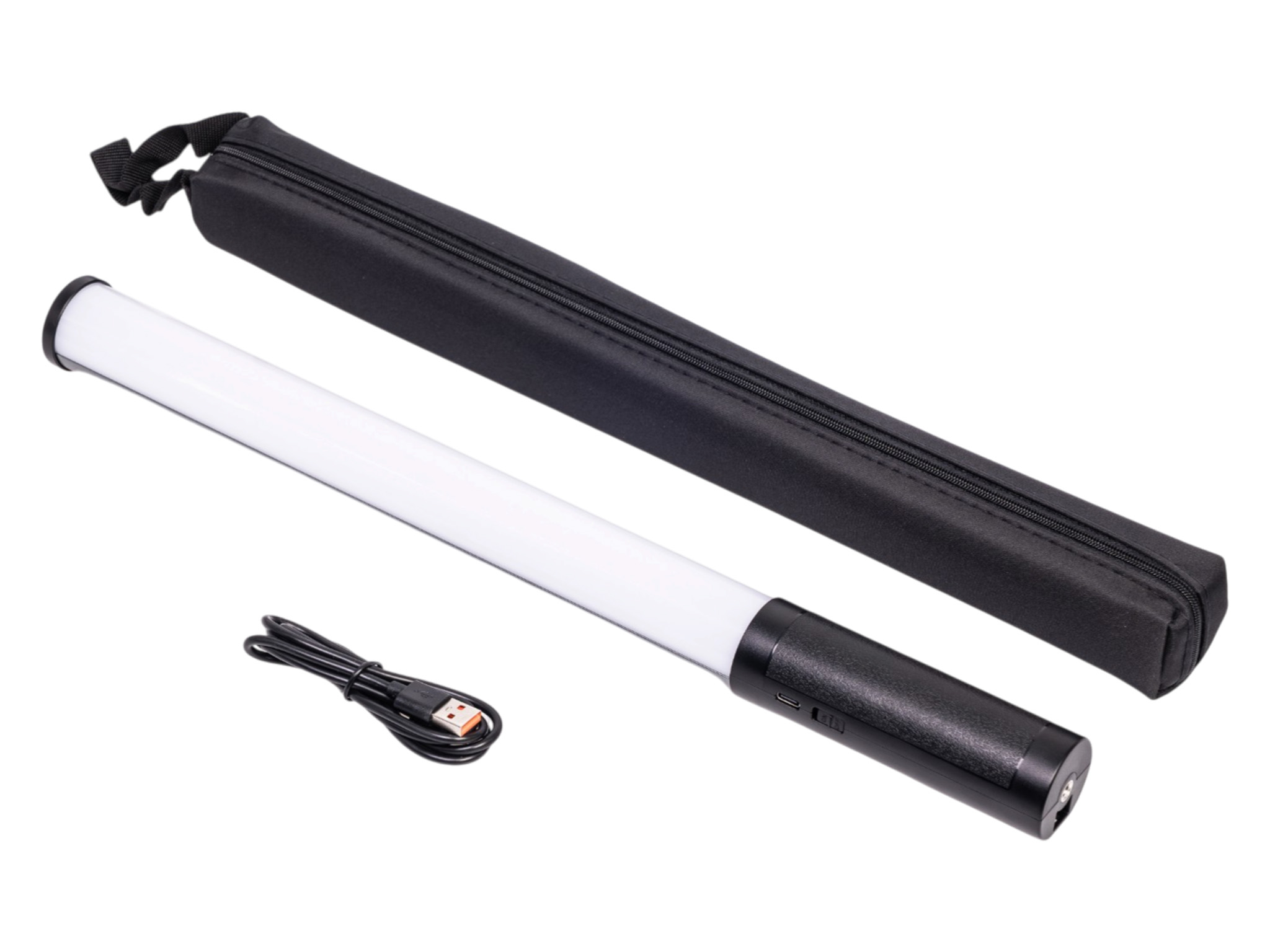 Obsah balení Redhead LP430 PRO: RGB LED světlo, USB kabel a přepravní pouzdro