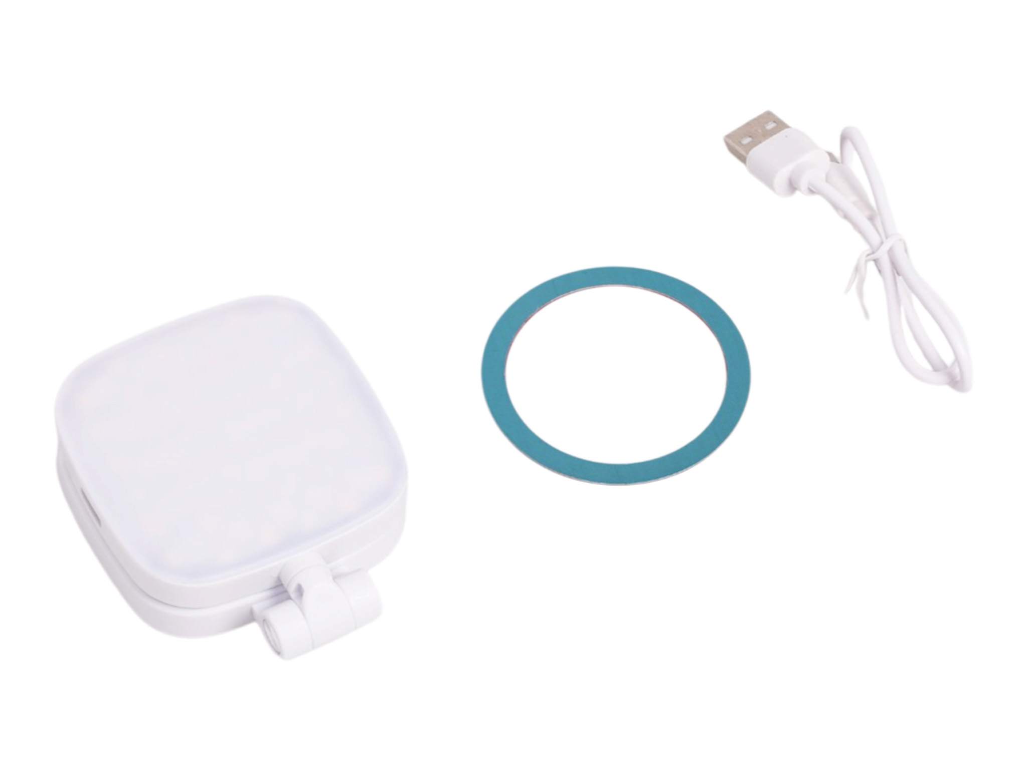 Obsah balení: světlo REDHEAD Luma Glow RGB, přídavný kroužek a USB kabel