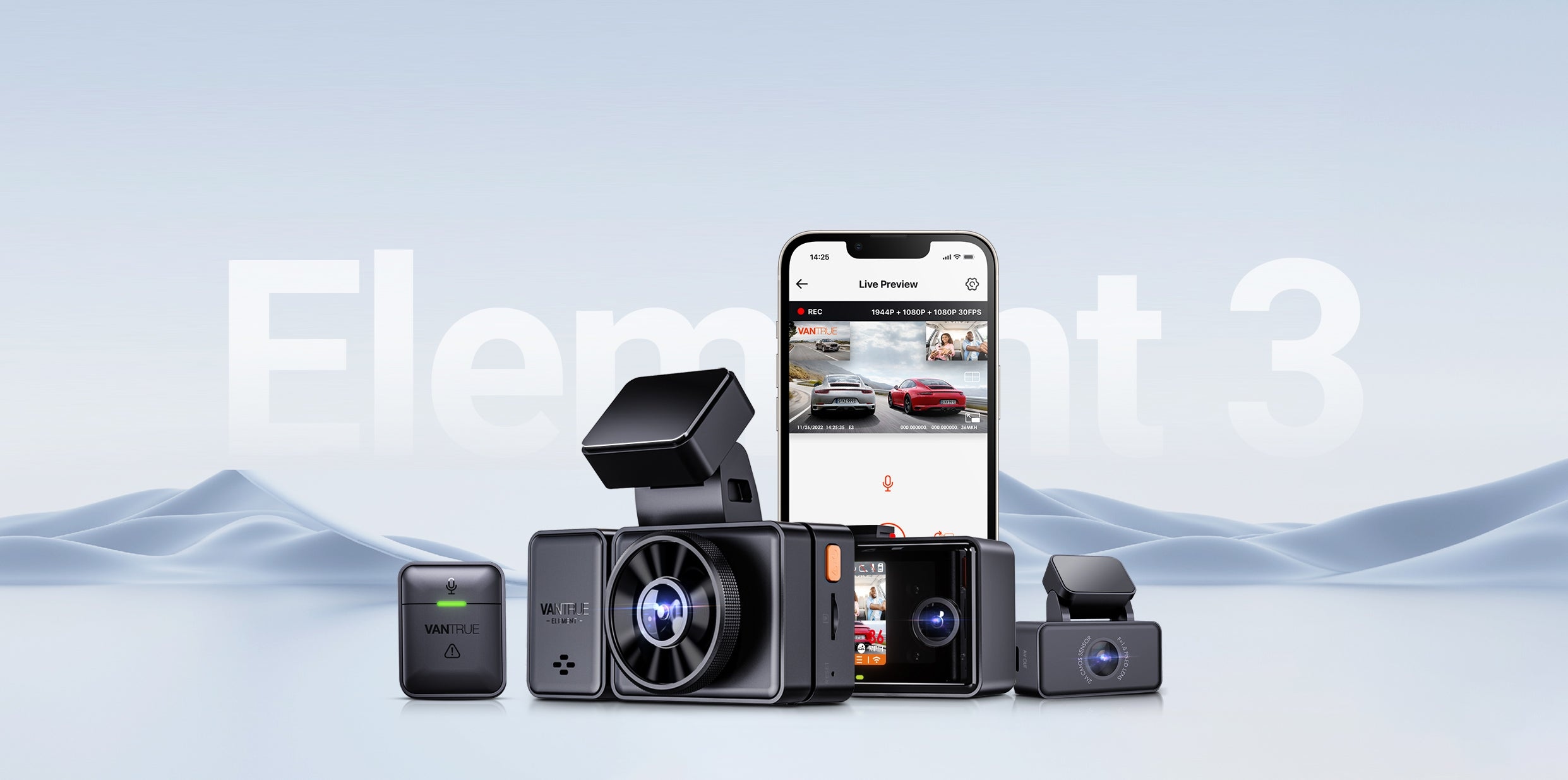 Tříkanálová autokamera Vantrue Element 3