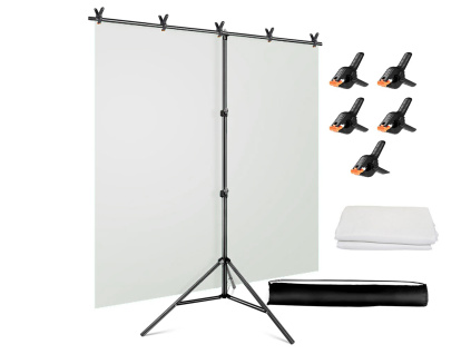 Białe płótno projekcyjne bawełniane + statyw T + 5 zacisków  Materiał można łatwo wyprasować (tkanina)