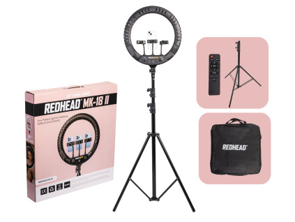 18" (46cm) rundes LED-Ringlicht mit 2,6m Stativ Redhead MK-18 II  Výkon 64W, dálkový ovladač, brašna