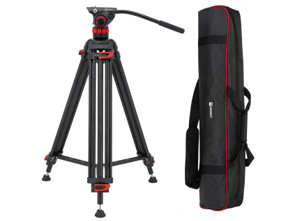 (ROZBALENO - POUZE NOHY) LENSBOT RAZOR III - video stativ s nastavitelnou fluidní hlavou  182cm, 10kg nosnosť, pan/tilt nastavenie
