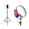 Kör alakú Ring light lámpa 10" + 2 méteres állvány  3000K-6500K, 2,1 m-es állvány, okostelefon-tartó