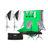 Leistungsstarkes Foto-Video-Studio-Set mit Lichtern, Stativen und Fotohintergrund (2 x 150W Lampe mit Regler + 2 x 135W Lampe)